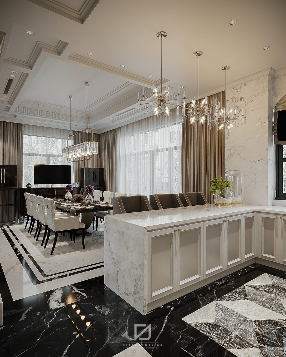 13098. 3D Living Room - Kitchen Interior Model Download by Nguyen The Dinh