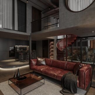 3D Living Room – Kitchen Interior Model 1